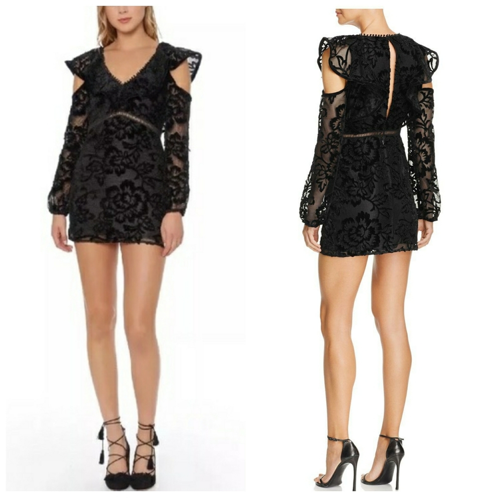 new Red Carter Black Lace & Velvet Shoulder Dress